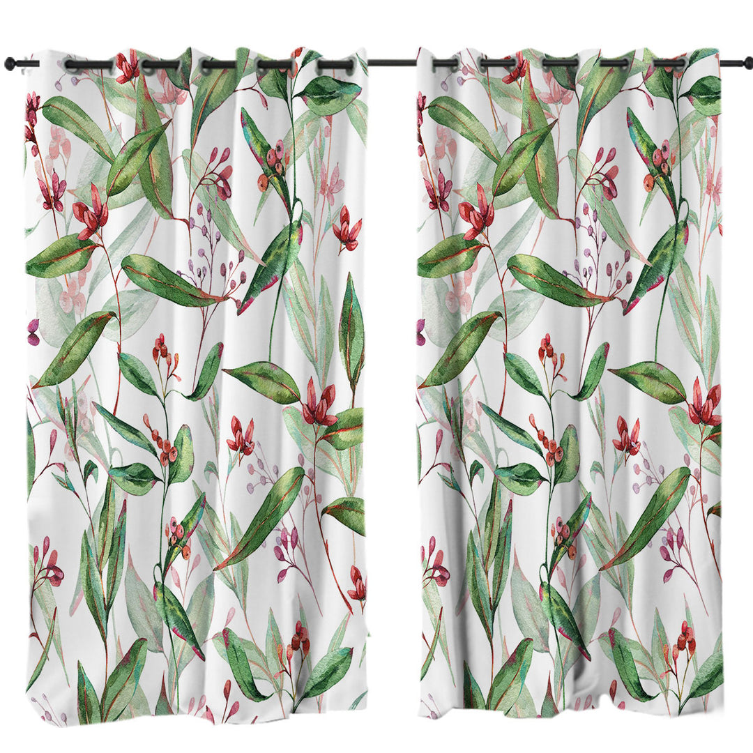 Curtain with Green Leaves and Berries