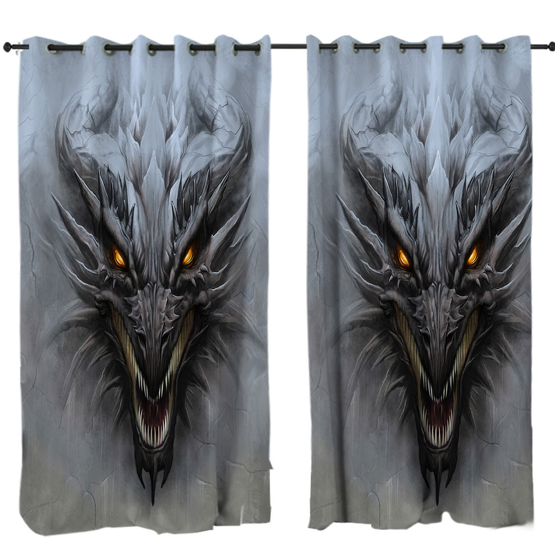 Curtain with Grey Concrete Scary Dragon