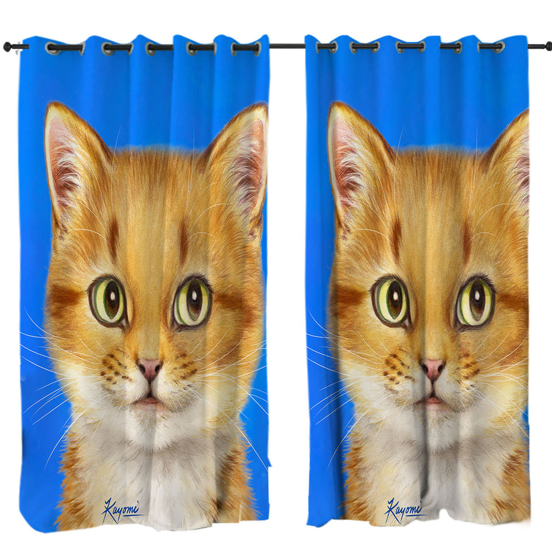 Curtain with Handsome Ginger Cat over Blue