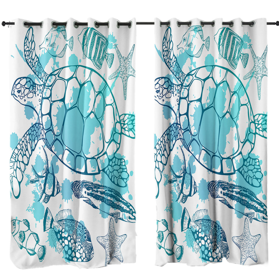 Curtain with Light Blue Turtle and Fish