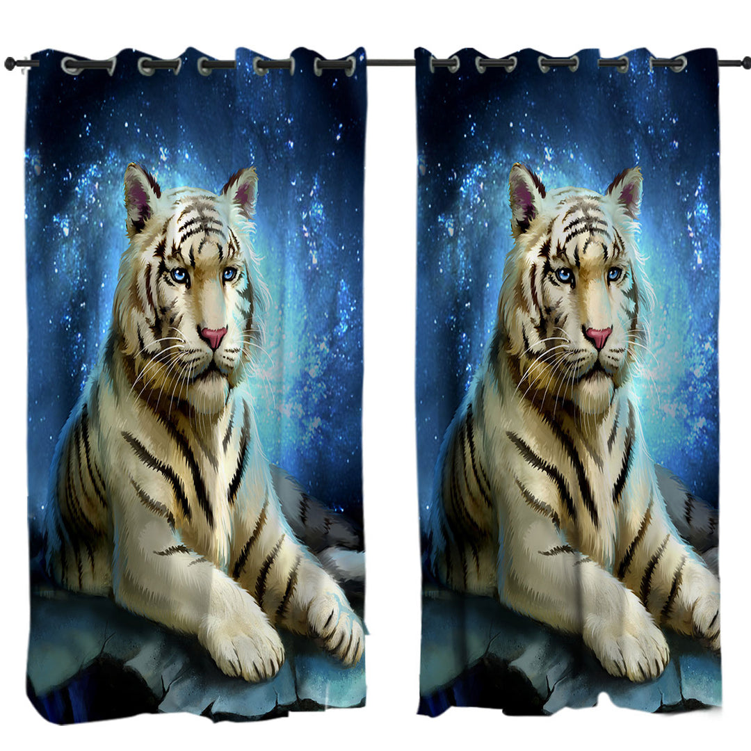 Curtain with Lovely White Tiger Art