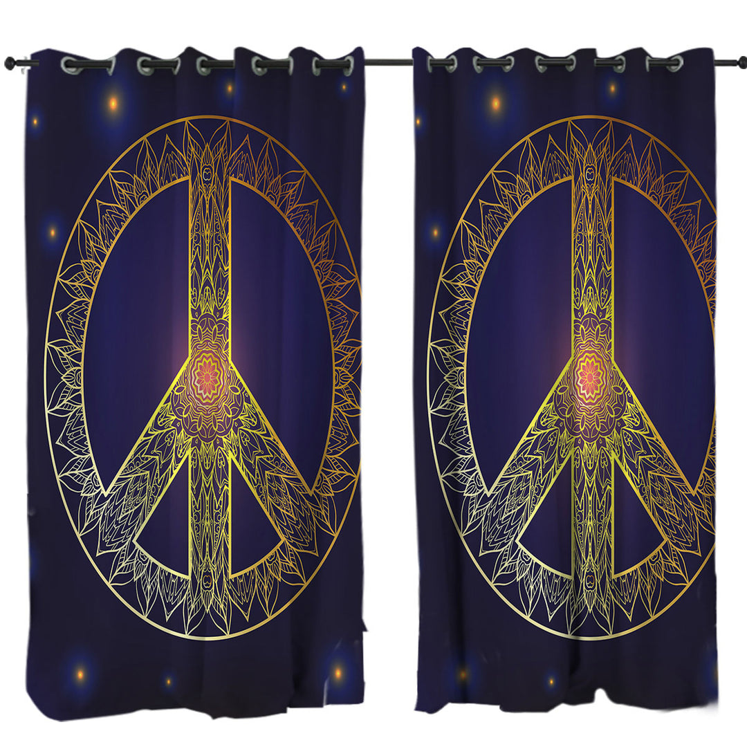 Curtain with Mandala Pattern Yellow Peace Sign