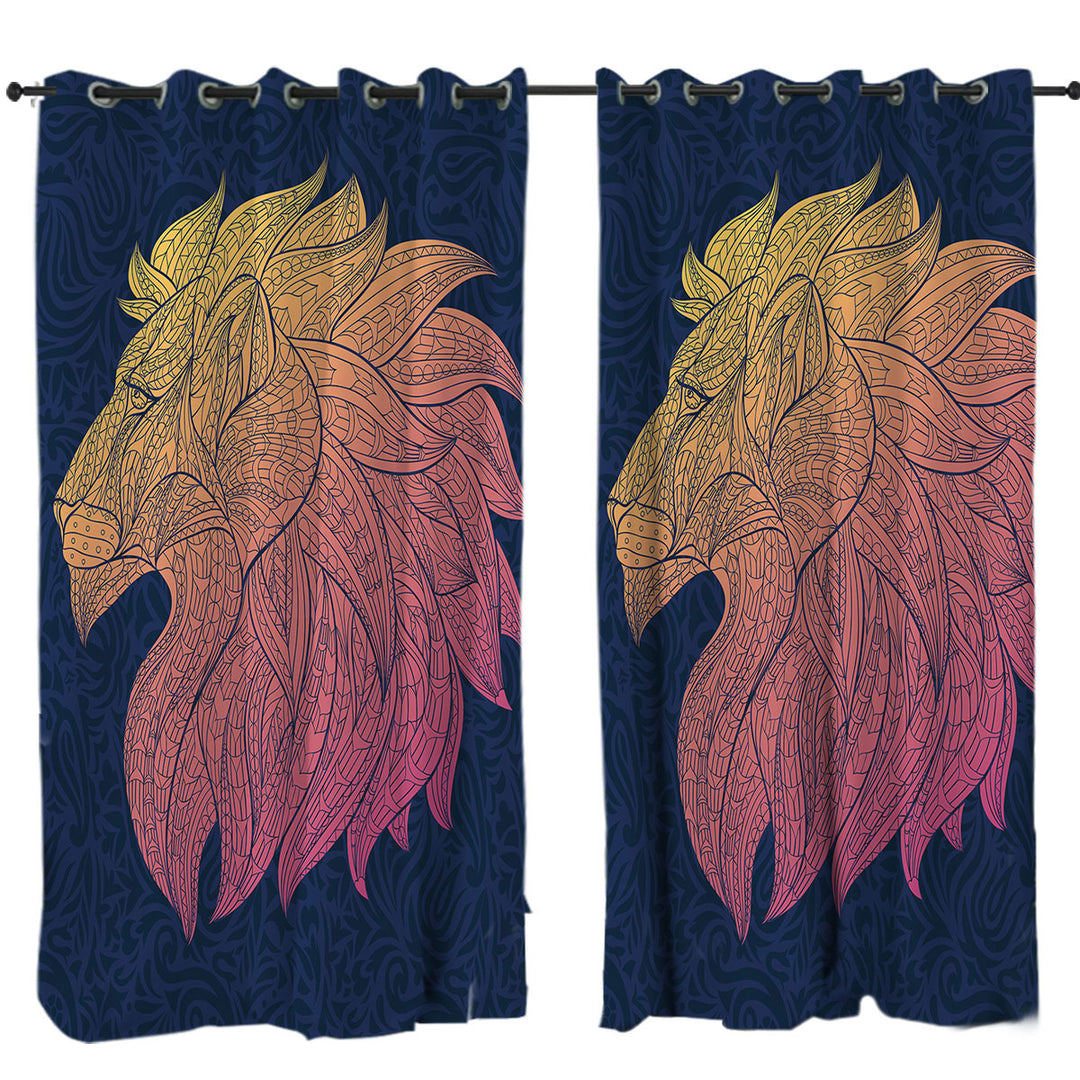 Curtain with Native Elements Yellow to Red Lion Head