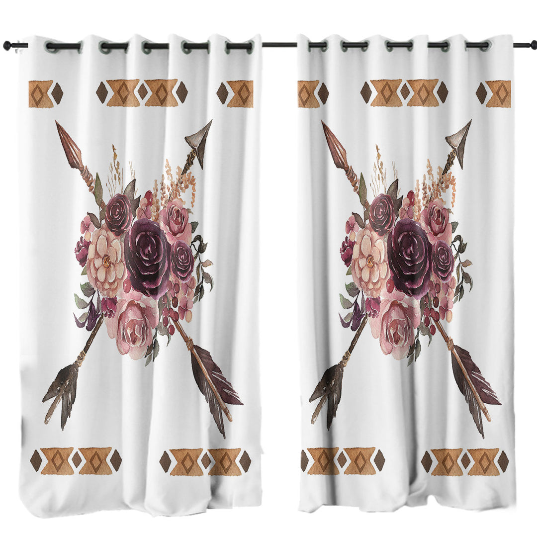 Curtain with Native Purplish Flowers and Arrows