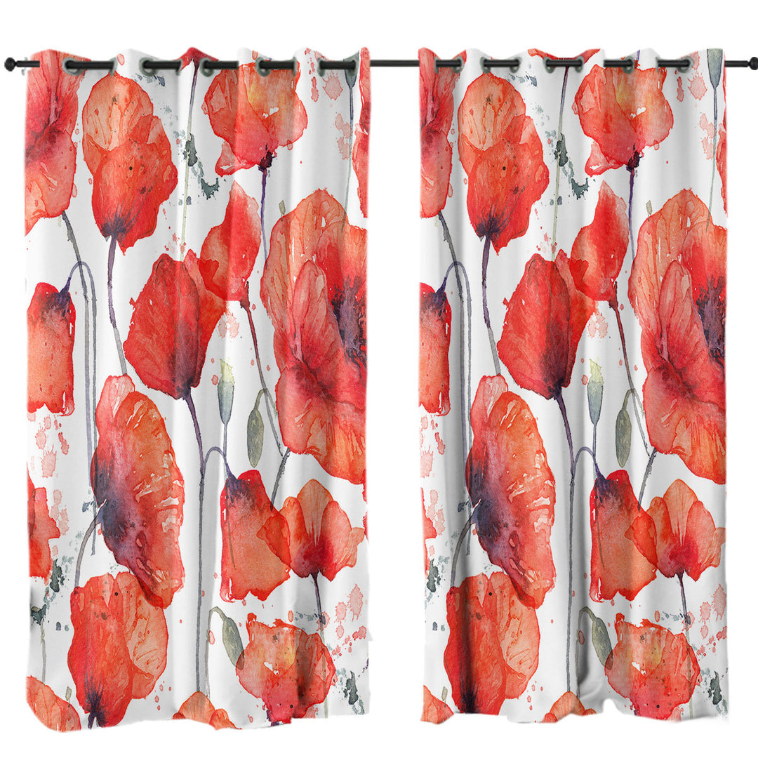 Curtain with Vivid Red Poppy Flowers