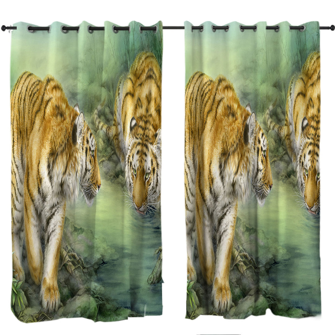 Curtain with Wildlife Animal Art Two Tigers in the Jungle