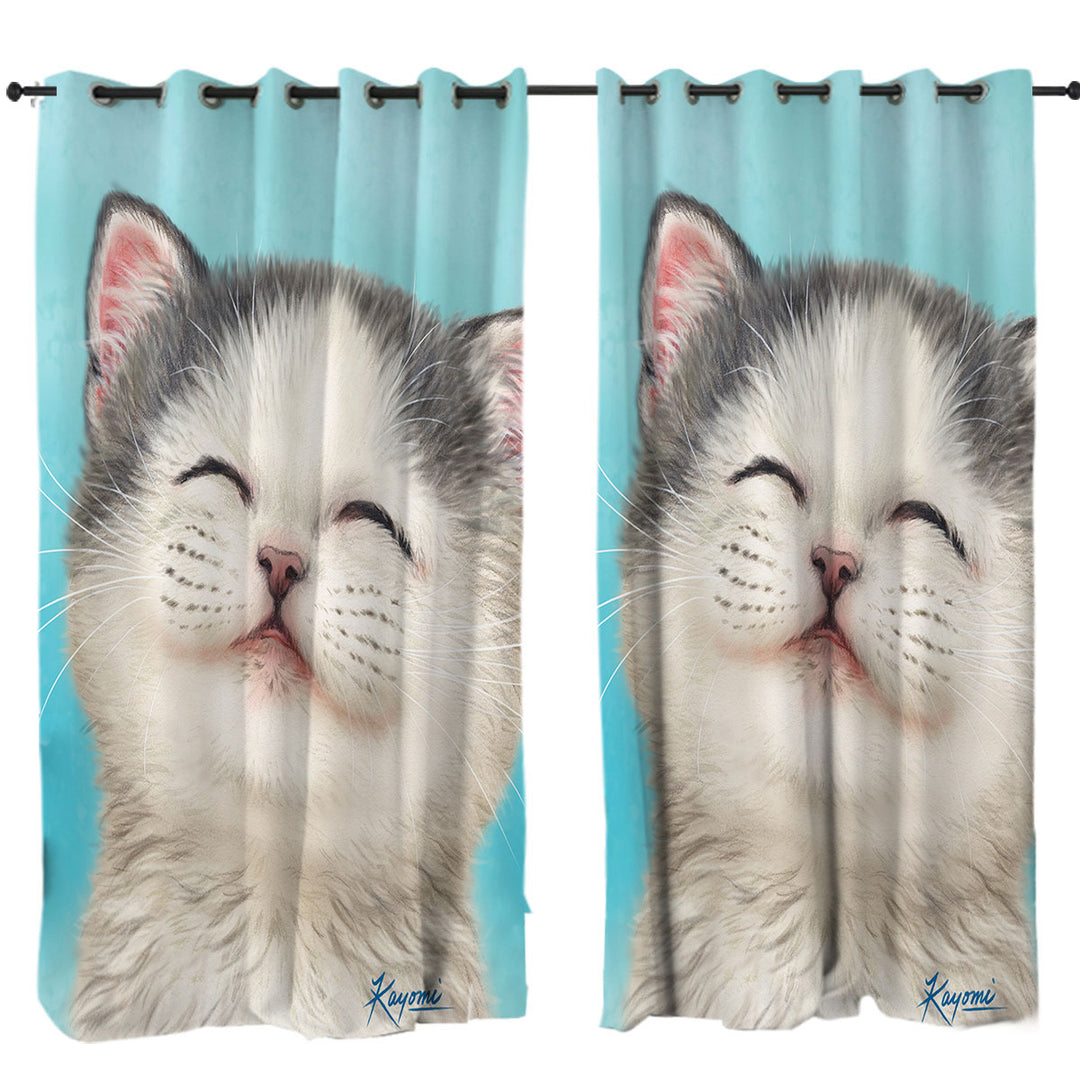 Curtains for Bedroom with Adorable Smiling Kitten for Kids