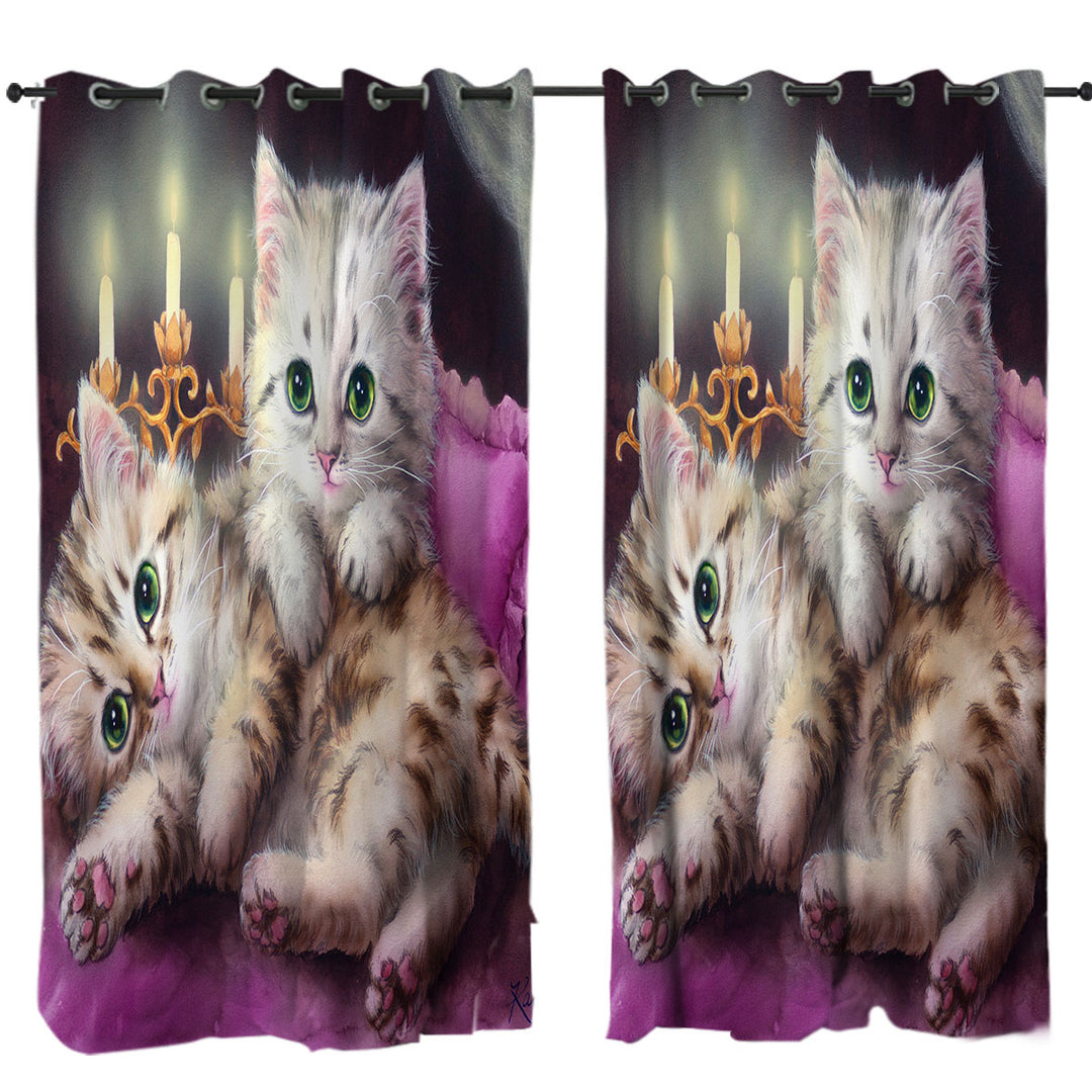 Curtains for Bedroom with Cats Art Paintings Candle Night Kittens