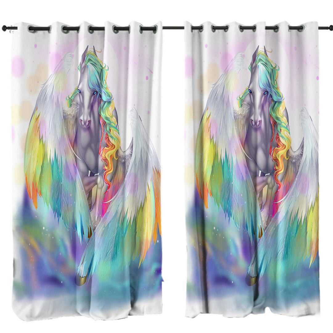 Curtains for Bedroom with Colorful Rainbows and Starlight Pegasus