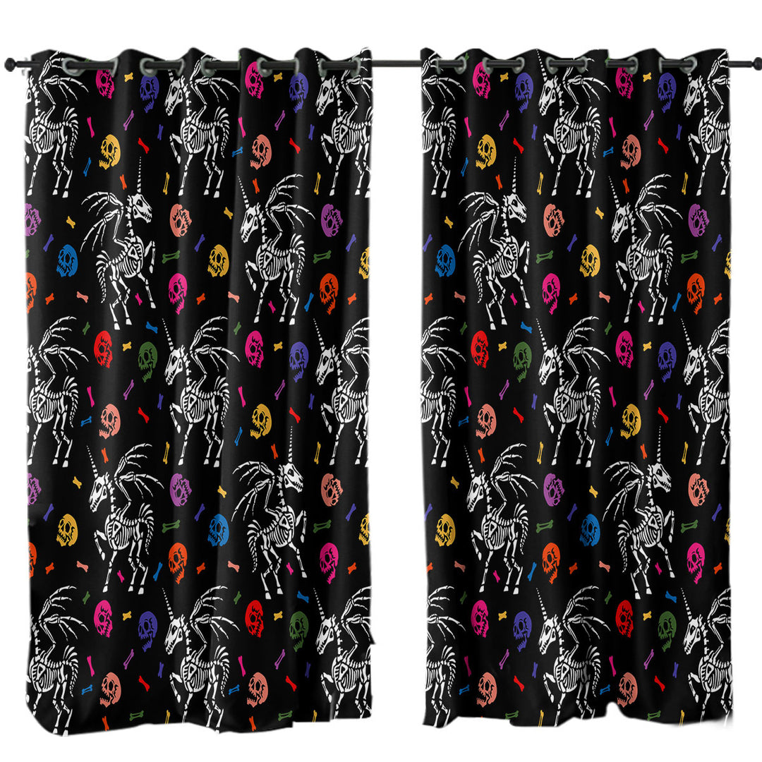 Curtains for Bedroom with Cool Halloween Unicorn Skeletons and Skulls