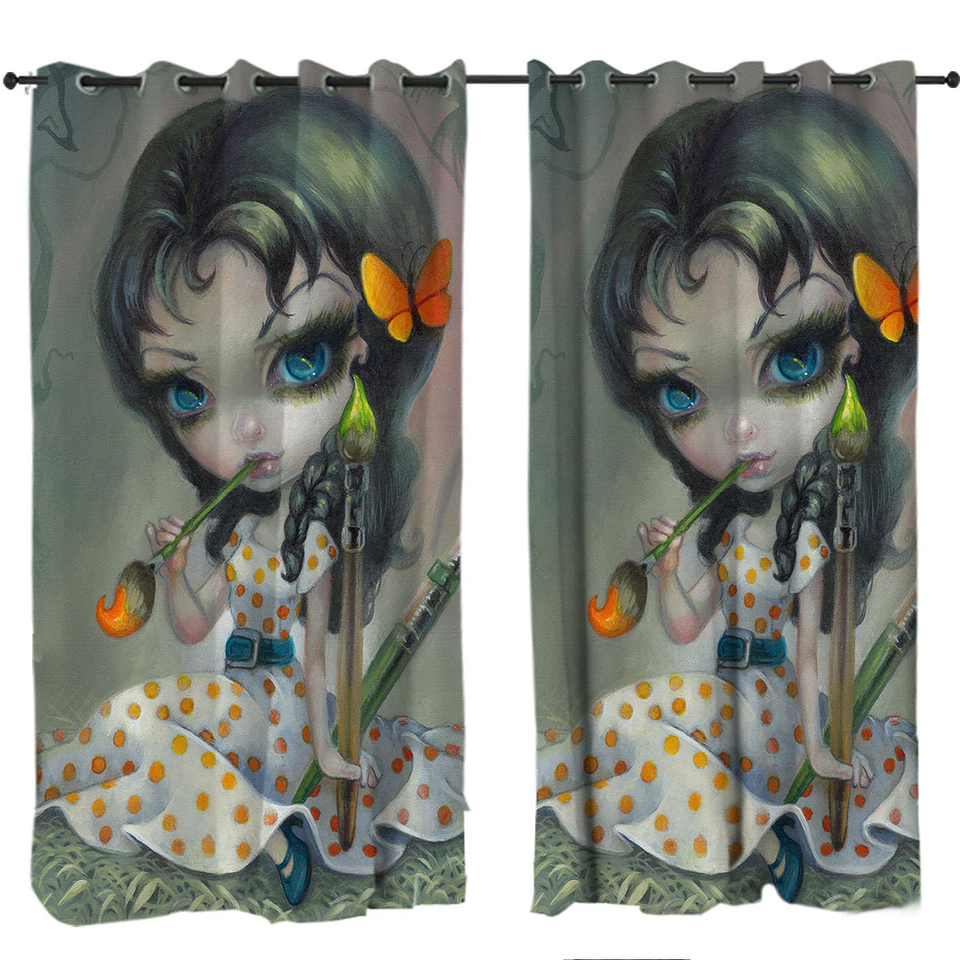 Curtains for Bedroom with Cute Kids Art Adorable Little Painting Pixie