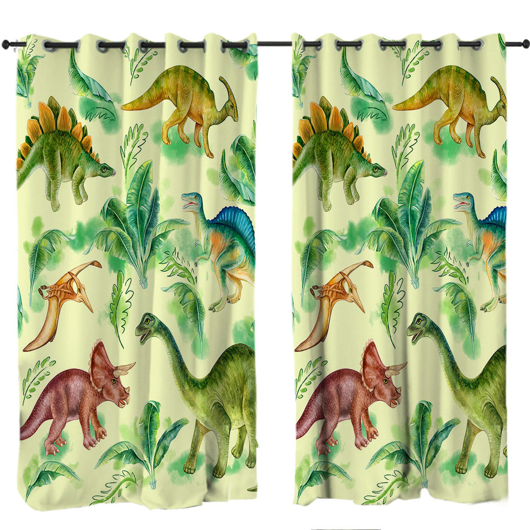 Curtains for Bedroom with Dinosaur Drawings for Kids