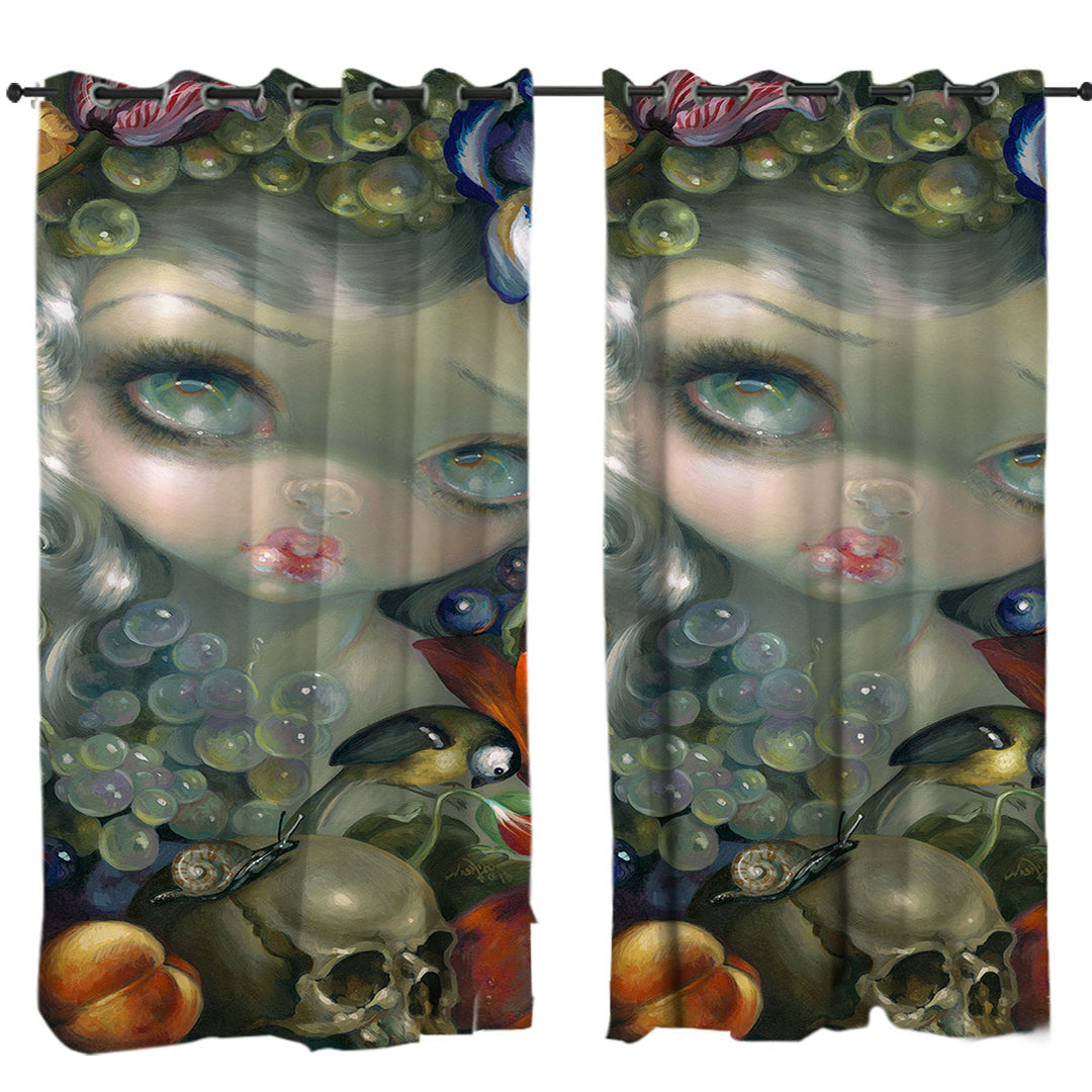 Curtains for Bedroom with Fine Art Painting Girl Snail and Skull