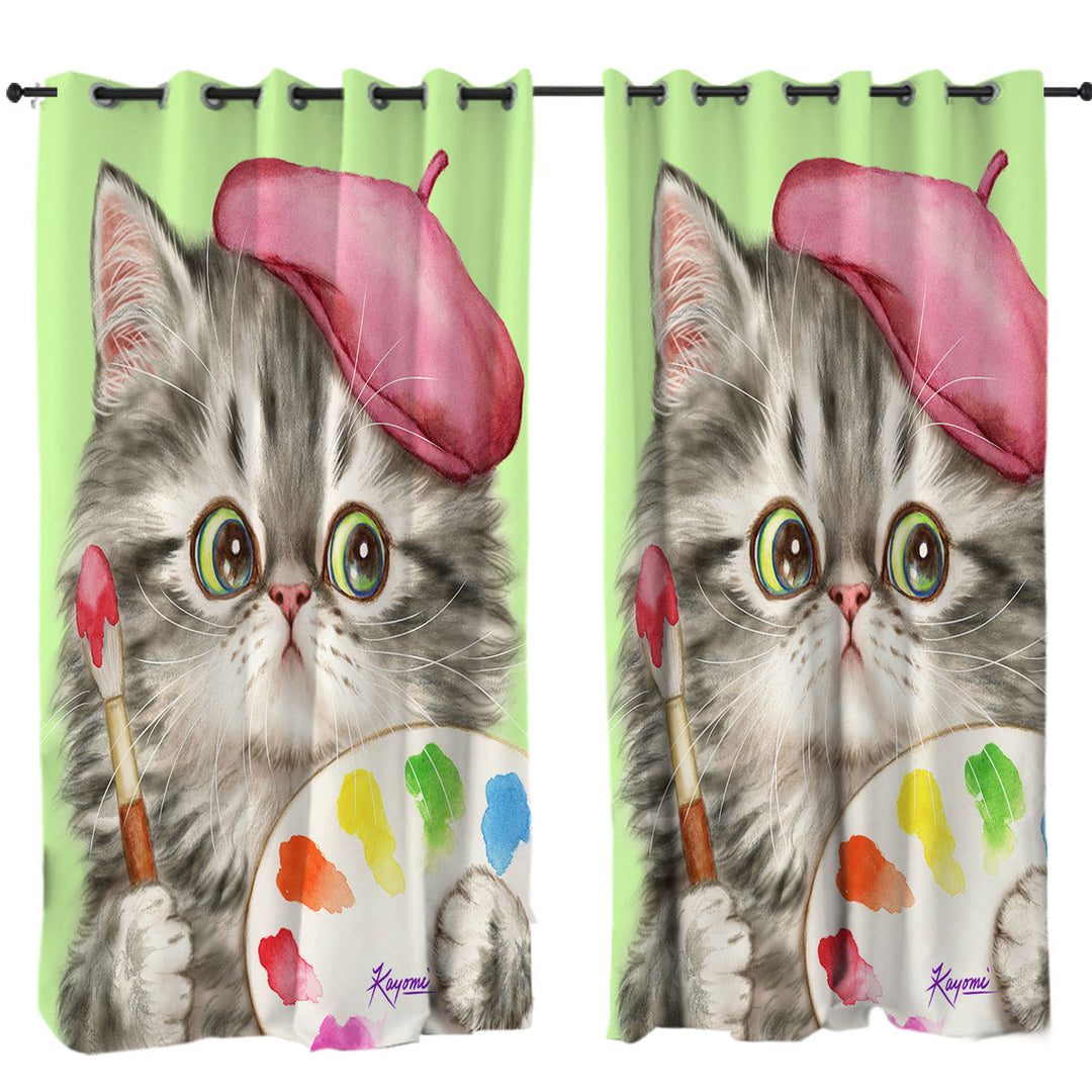 Curtains for Bedroom with Funny Cats the Girly Kitten Artist