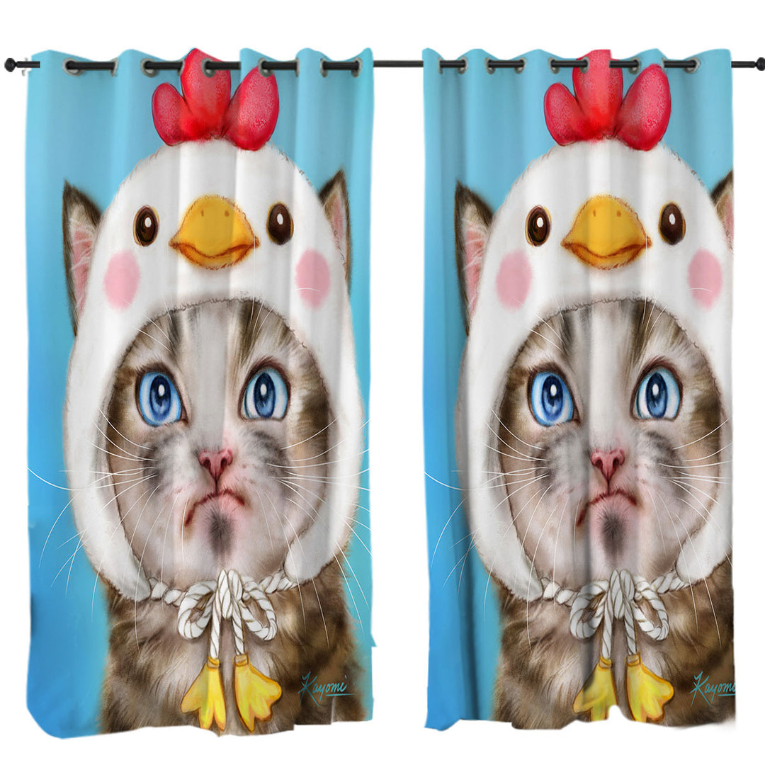Curtains for Bedroom with Funny Kittens Unpleased Cat Dressed as a Bird Chick