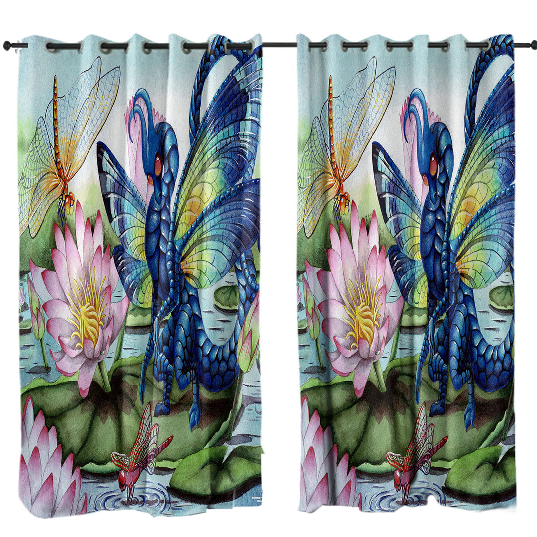 Curtains for Bedroom with Giant Water Lilies Dragonflies and Dragon