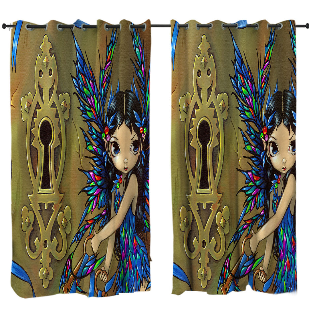 Curtains for Bedroom with Keyhole Colorful Wings Fairy Secrets