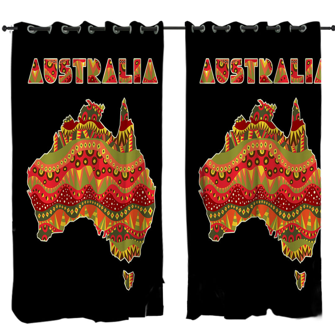 Curtains for Bedroom with Multi Colored Aboriginal Design Australia Continent