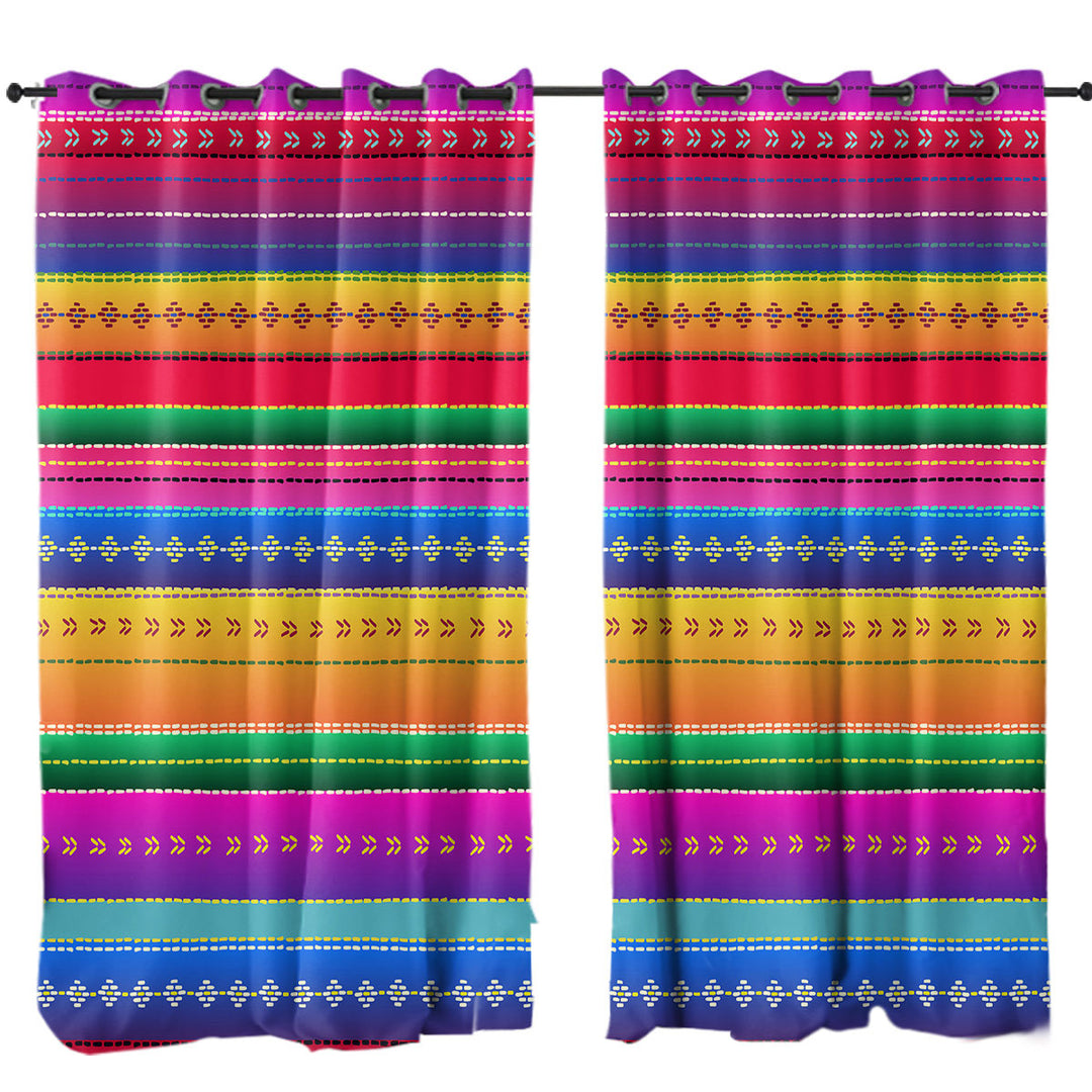 Curtains for Bedroom with Multi Colored pictograms and Stripes
