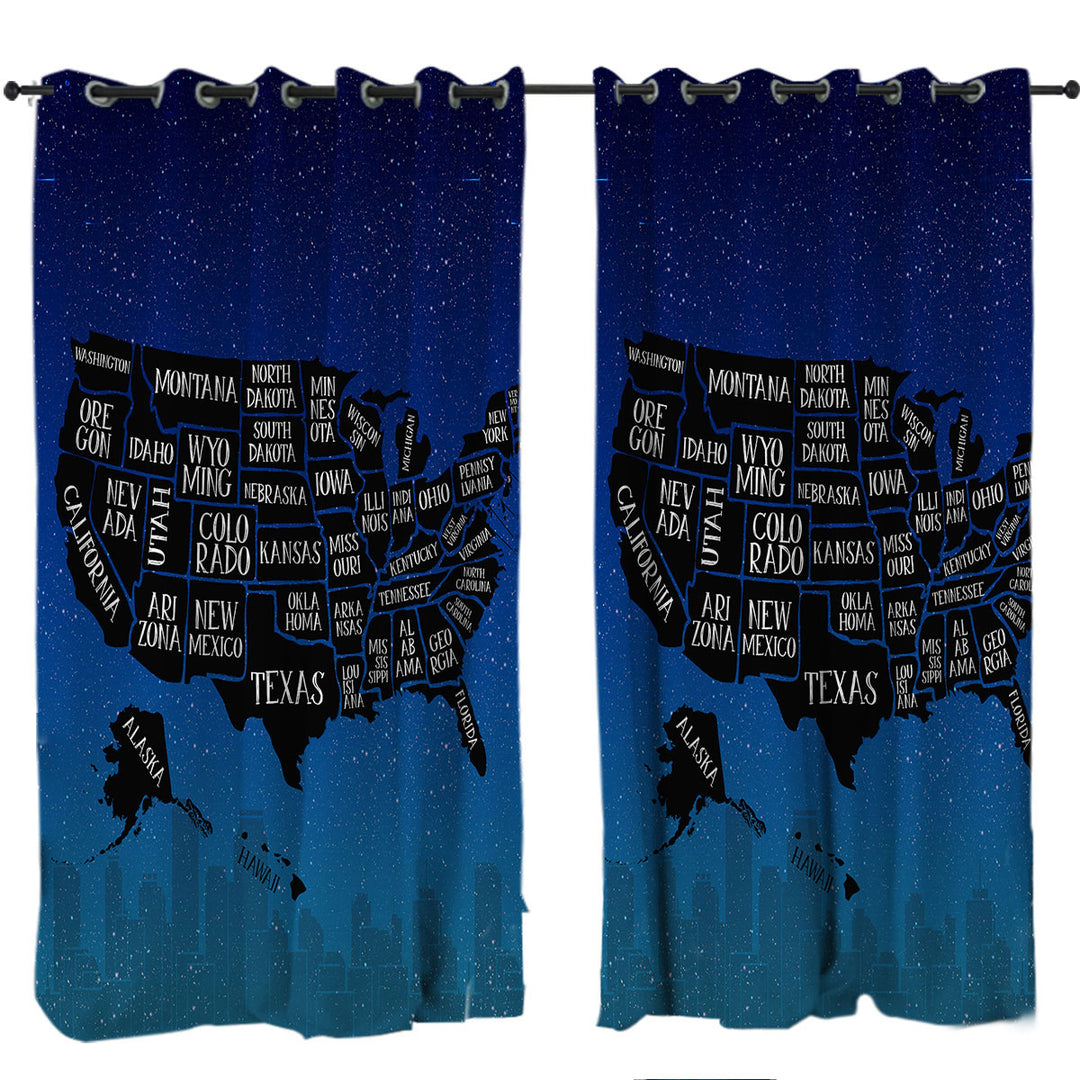 Curtains for Bedroom with Night USA Map