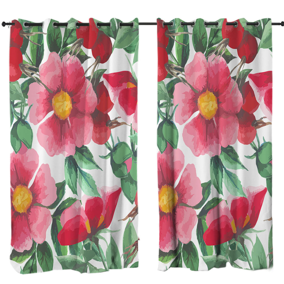 Curtains for Bedroom with Red Flowers Painting