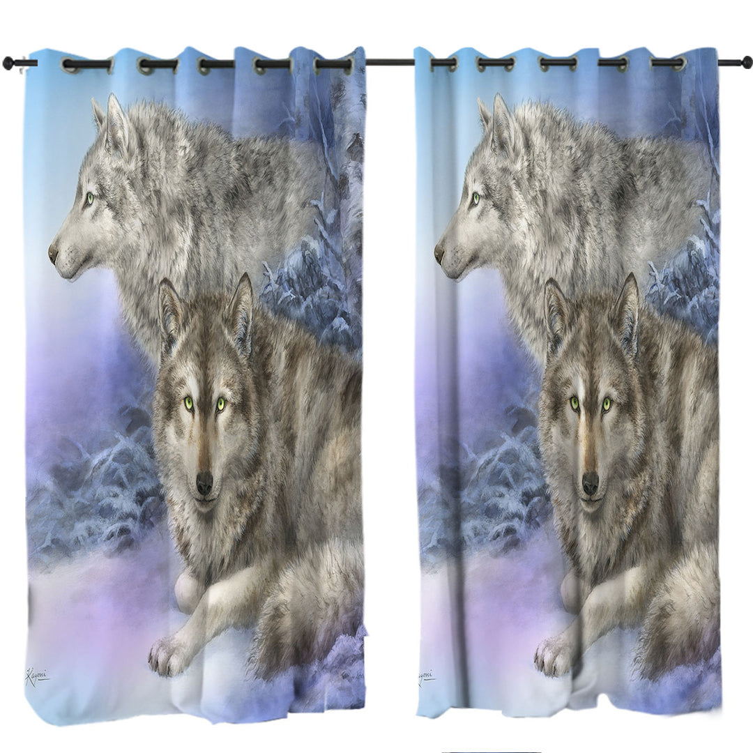 Curtains for Bedroom with Wildlife Drawings Snow Forest Wolves