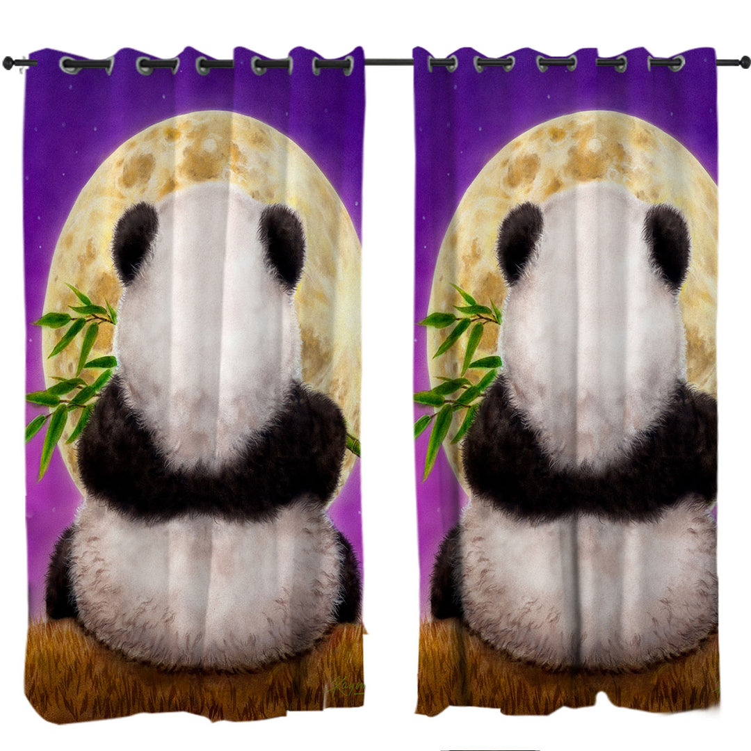 Curtains for Living Room with Animal Drawing Moon Panda