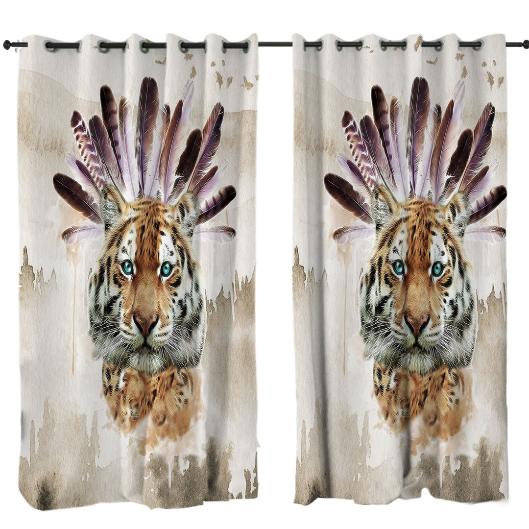 Curtains for Living Room with Artistic Native American Tiger
