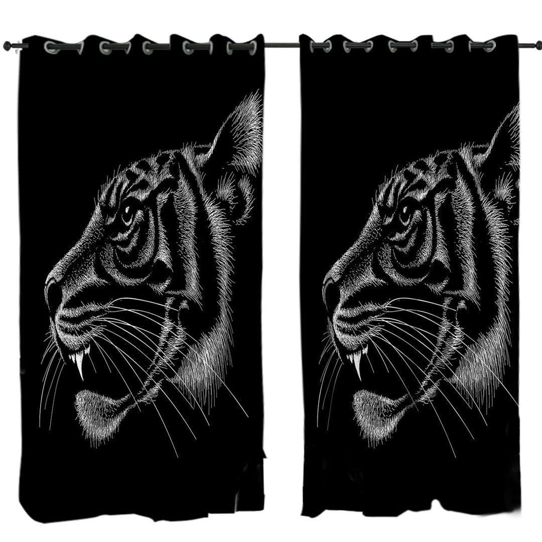 Curtains for Living Room with Black Background Tiger Head Profile