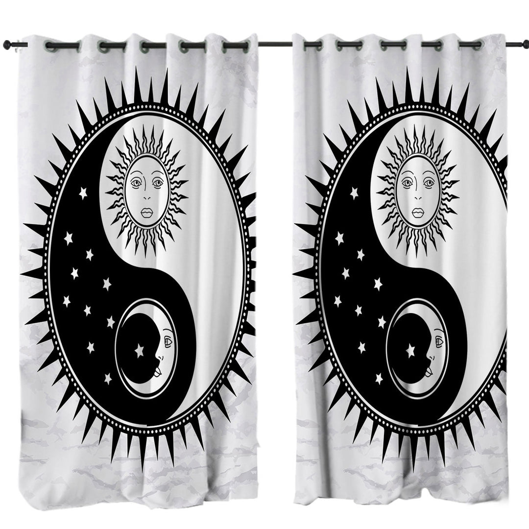 Curtains for Living Room with Black and White Sun and Moon Yin and Yang