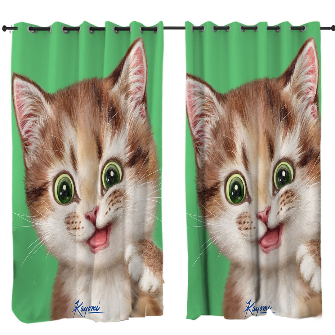Curtains for Living Room with Childrens Print Cute Kitten Playful Cat