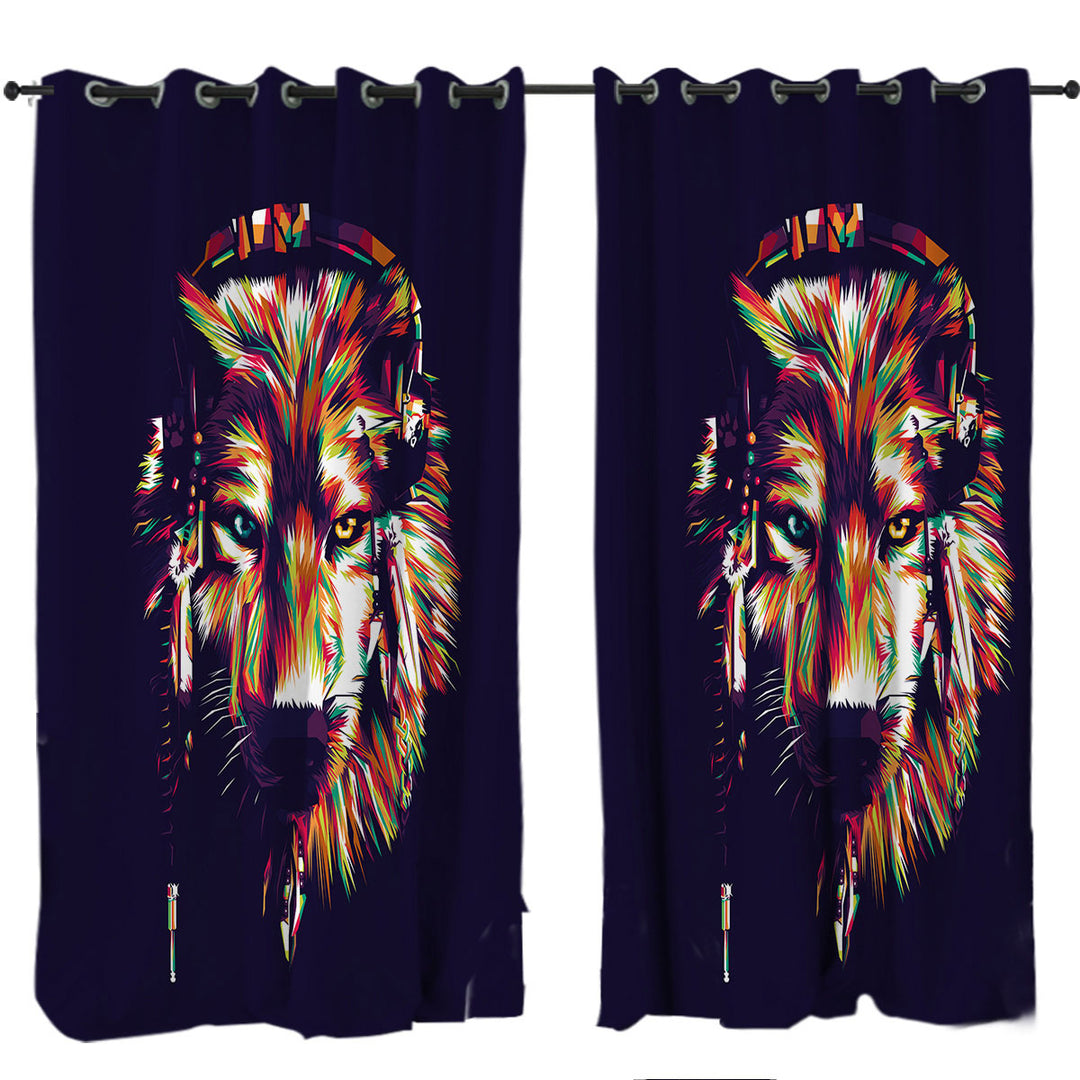 Curtains for Living Room with Colorful Artistic Wolf