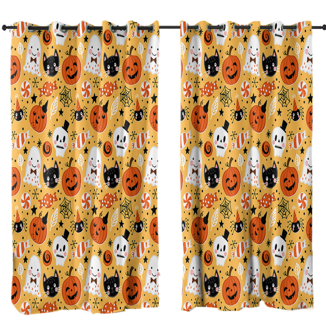 Curtains for Living Room with Cool Halloween Candies Ghosts and Pumpkins