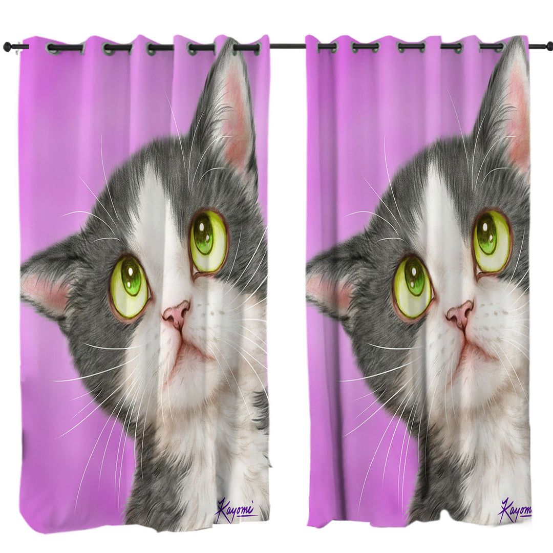 Curtains for Living Room with Cute Art for Kid Adorable Grey Kitten