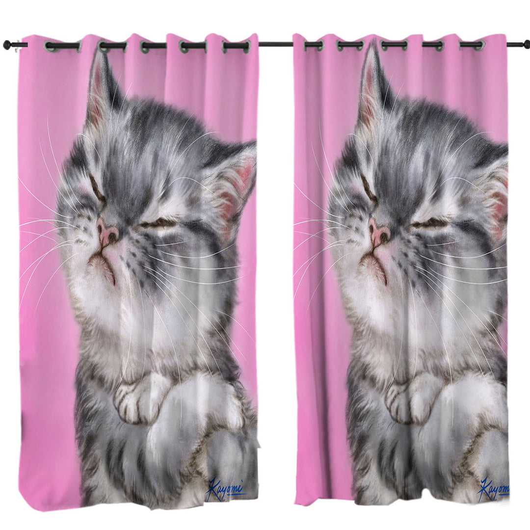 Curtains for Living Room with Funny Cats Angry Grey Tabby Kitty Cat