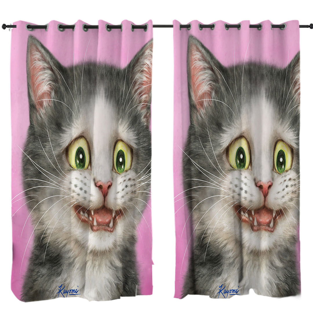 Curtains for Living Room with Funny Cats Drawings the Traumatized Kitten