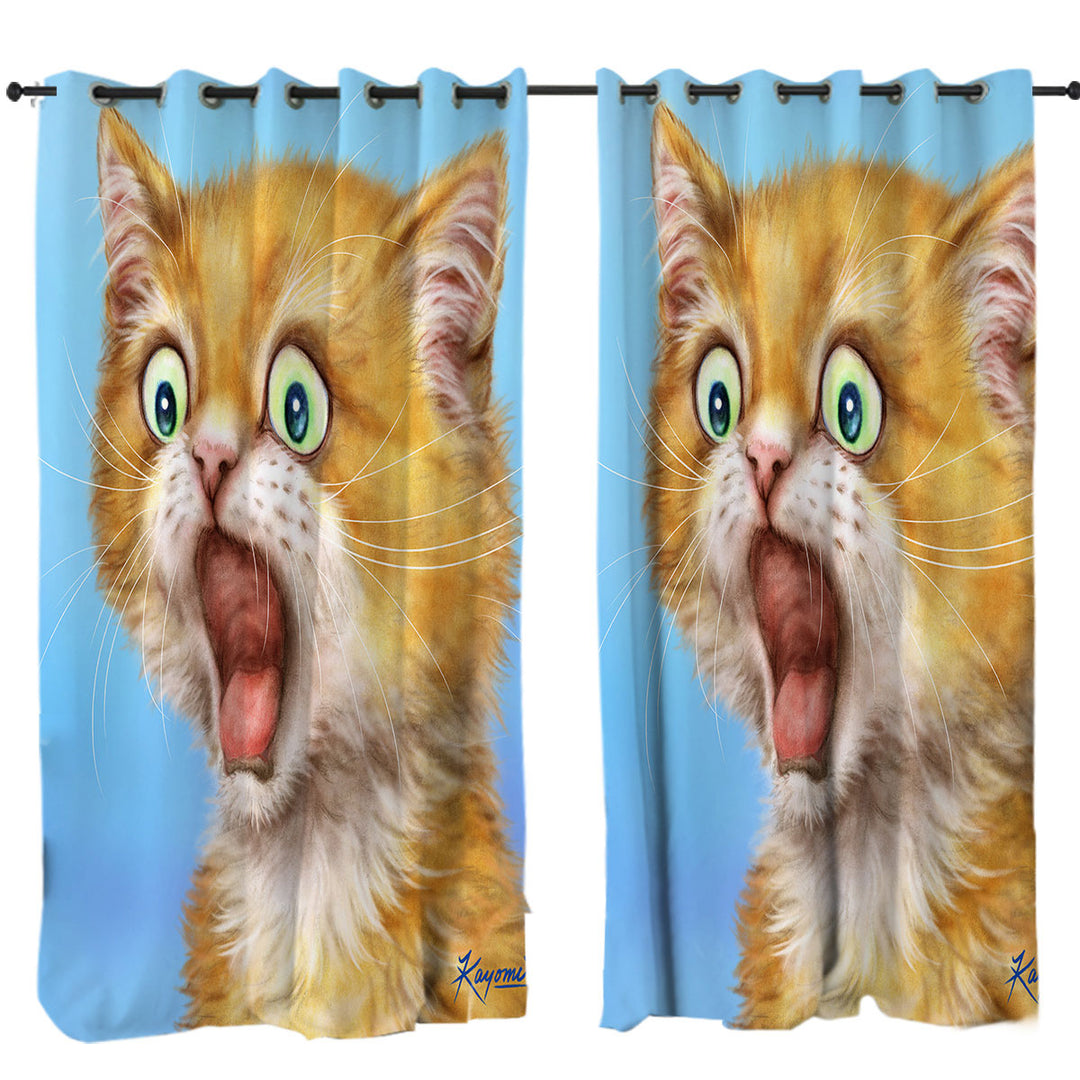 Curtains for Living Room with Funny Kittens Ginger Kitty Cat is in Shock