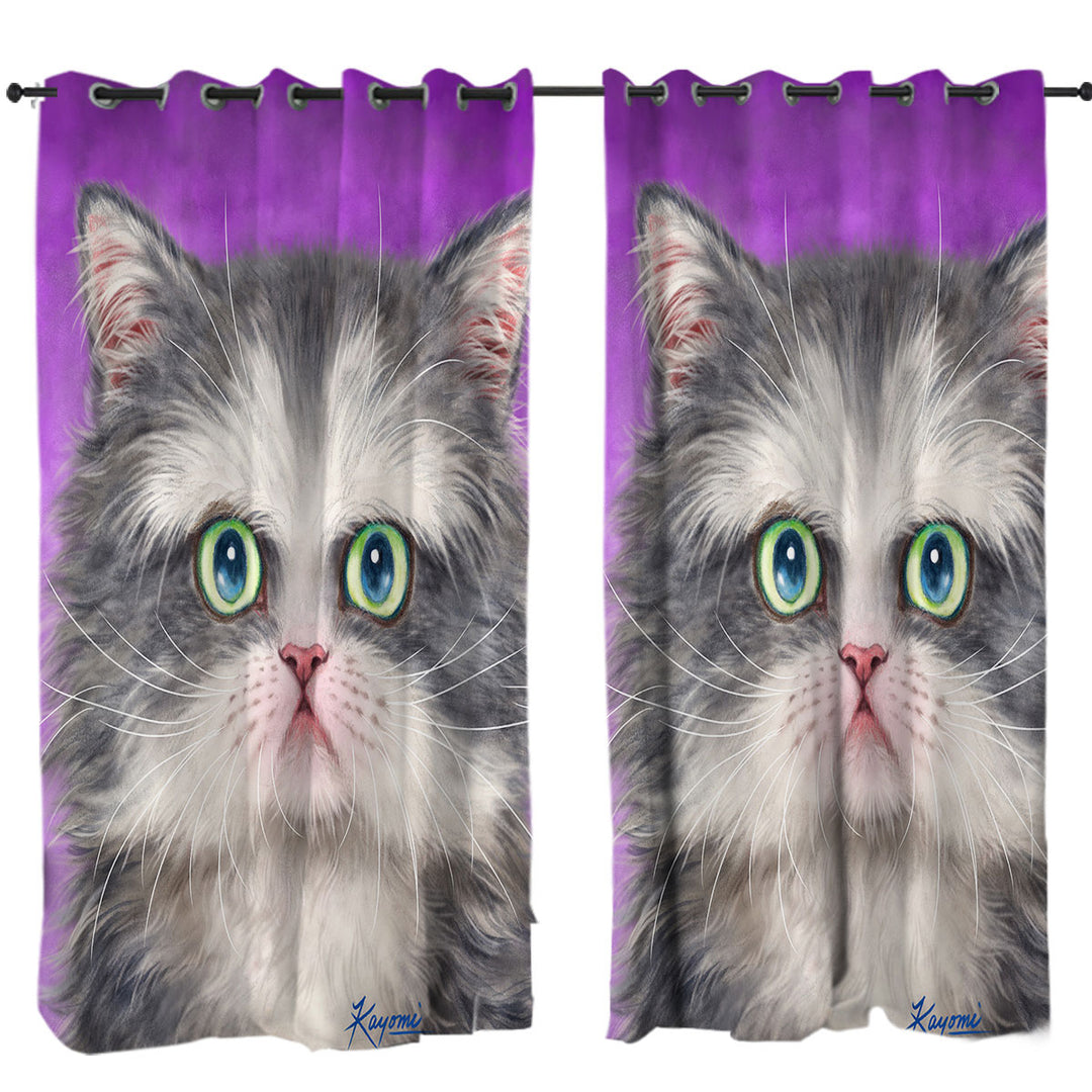Curtains for Living Room with Kittens Art Paintings Fluffy Grey and White Cat