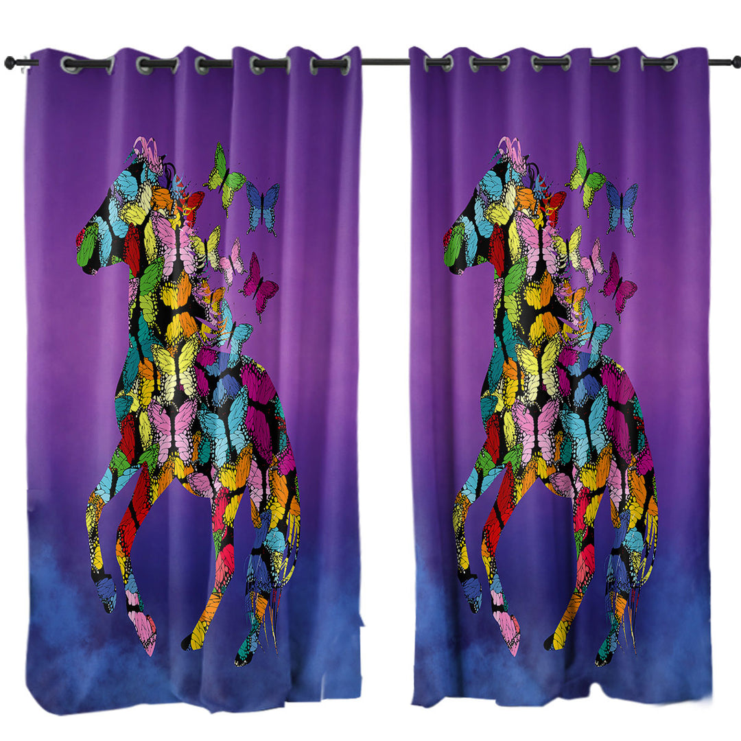 Curtains for Living Room with Multi Colored Butterflies Horse