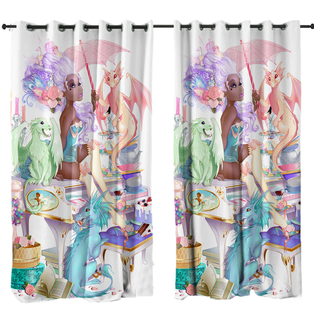 Curtains for Living Room with Piano Cute Dragons and Beautiful Black Girl