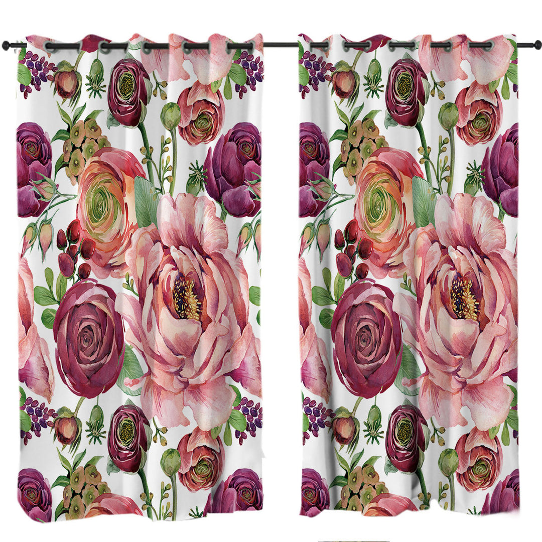 Curtains for Living Room with Purplish Red Floral