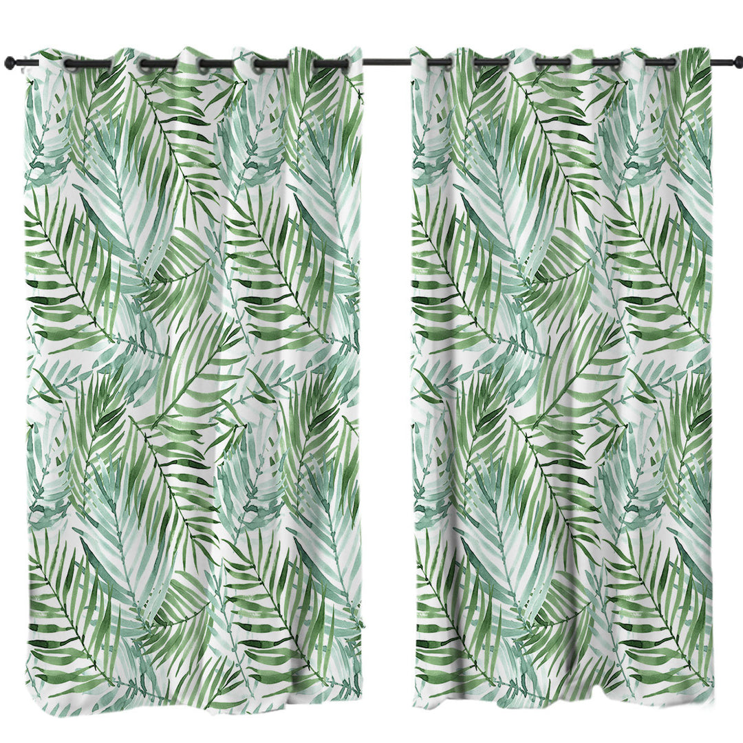 Curtains for Living Room with Tropical Mood Green Palm Leaves