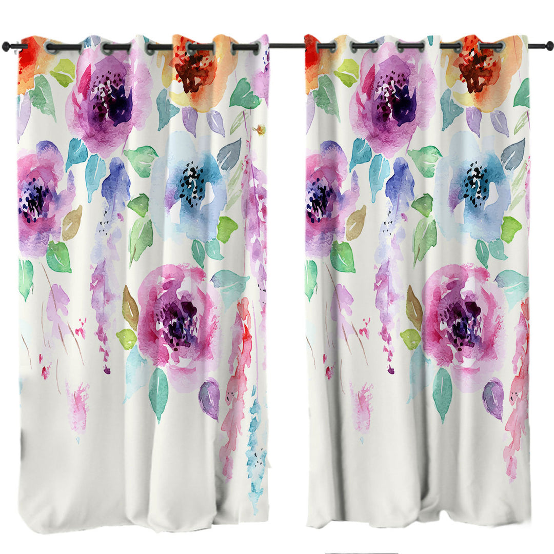 Curtains for Living Room with Watercolor Floral Painting
