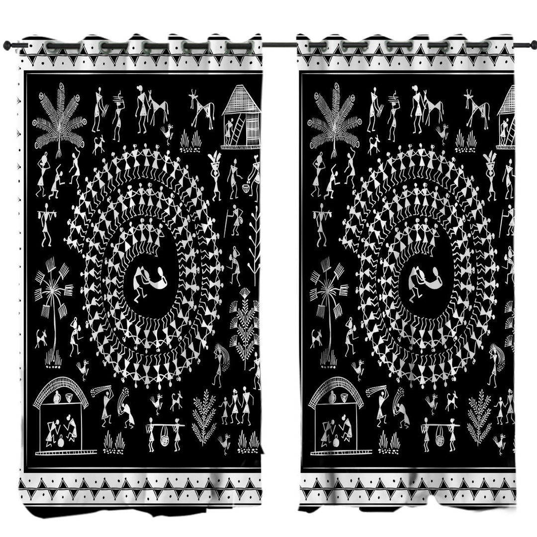 Curtains with Black and White African Tribe Story