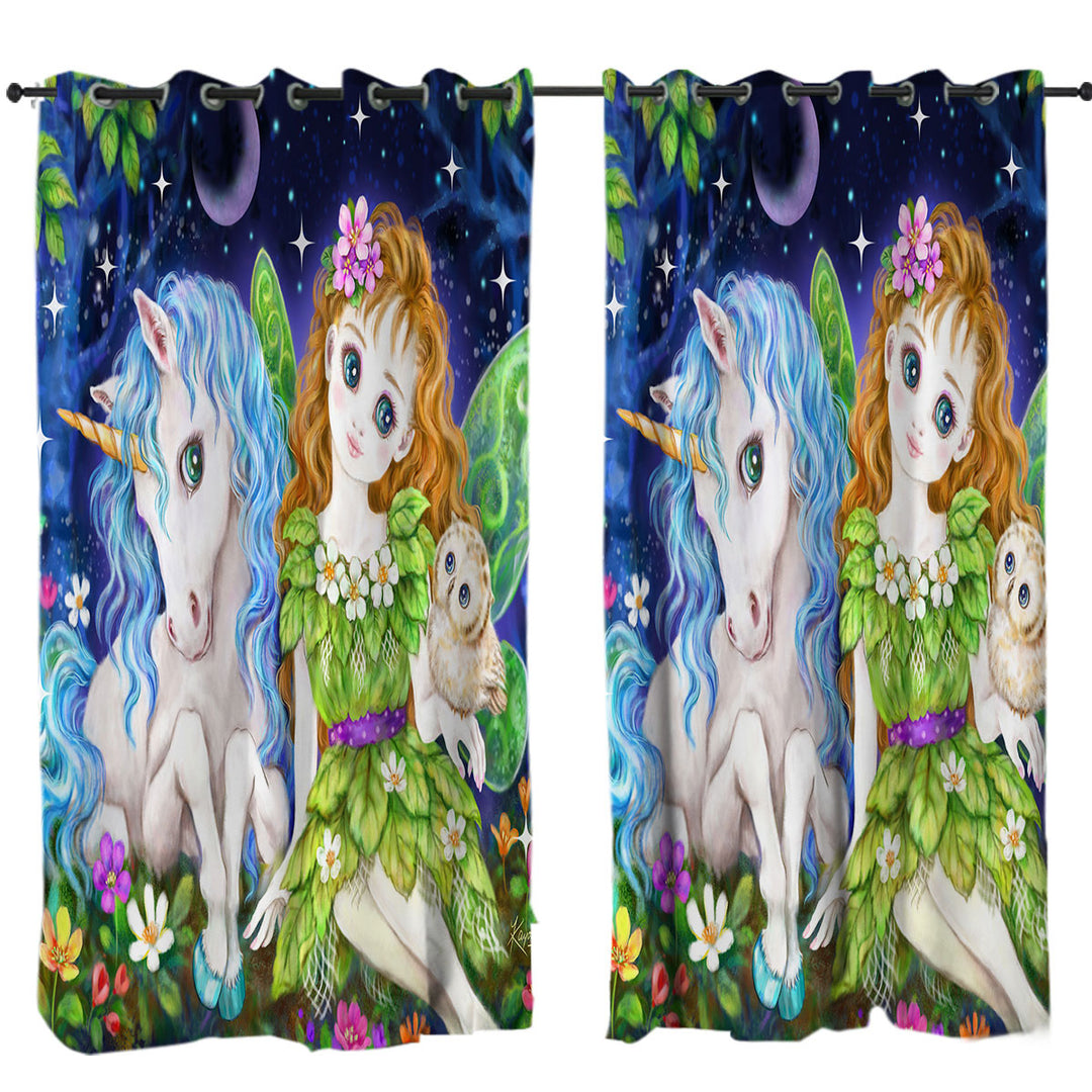 Curtains with Children Art Design Leaf Fairy and Unicorn