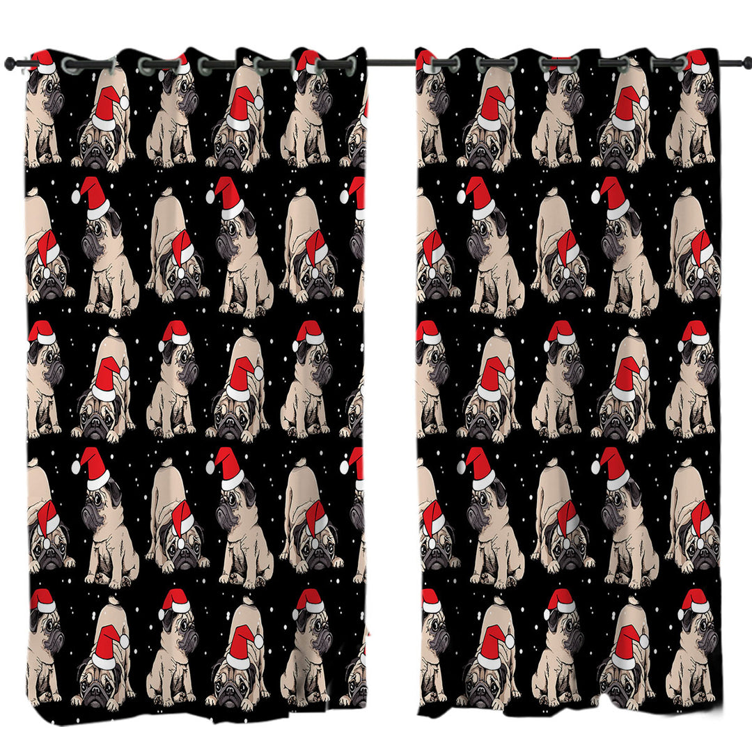Curtains with Christmas Spirit Cute Pug Dog