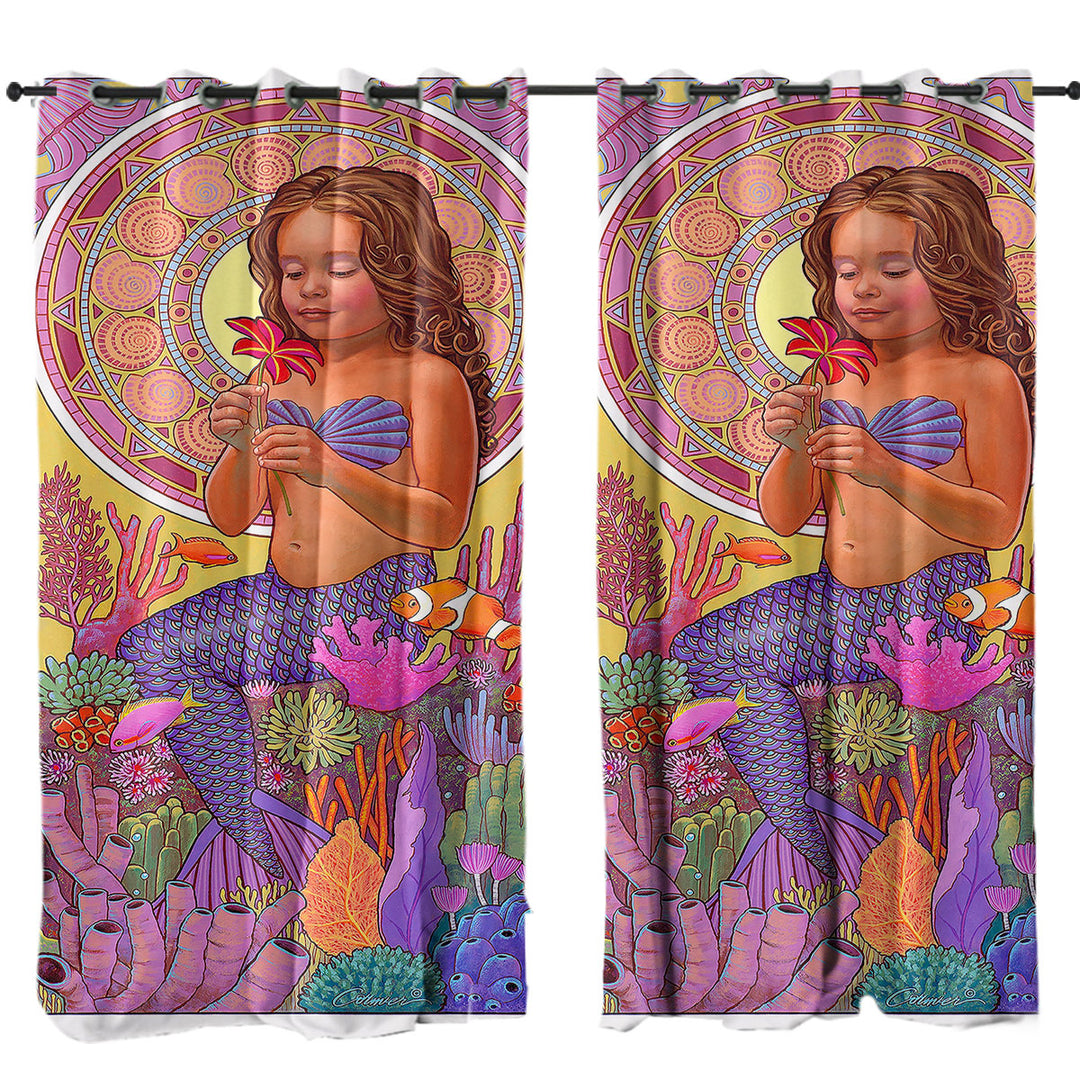 Curtains with Colorful Coral and Mia the Girl Mermaid