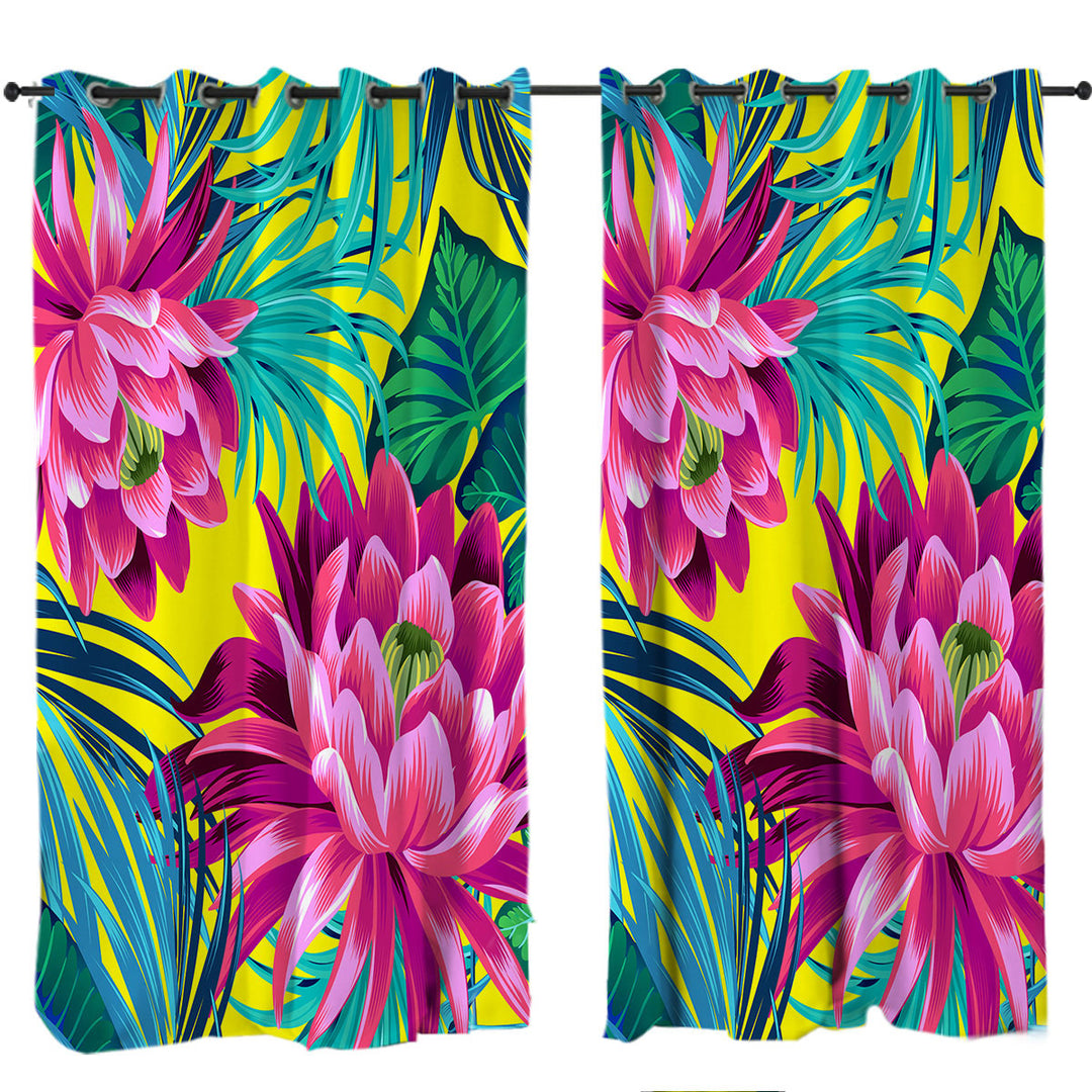 Curtains with Colorful Tropical Flowers