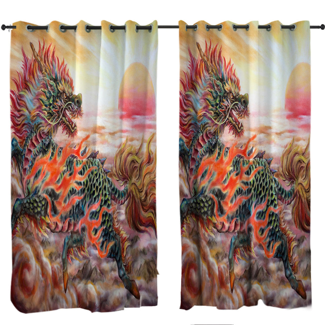 Curtains with Cool Fantasy Art Sun Fire Kirin