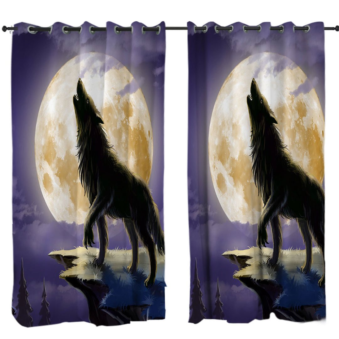 Curtains with Cool Wolf Howls at a Full Moon